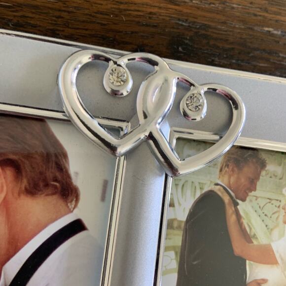 Hallmark Silver Double Photo Frame Wedding Rhinestone Hearts Two 5x7 - Picture 2 of 10
